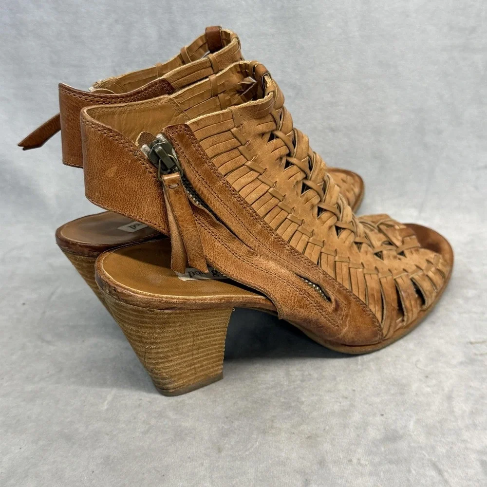 Paul Green Shoes Womens Size 6.5 Brown‎ Leather Woven Strappy Sandals Zip Heel